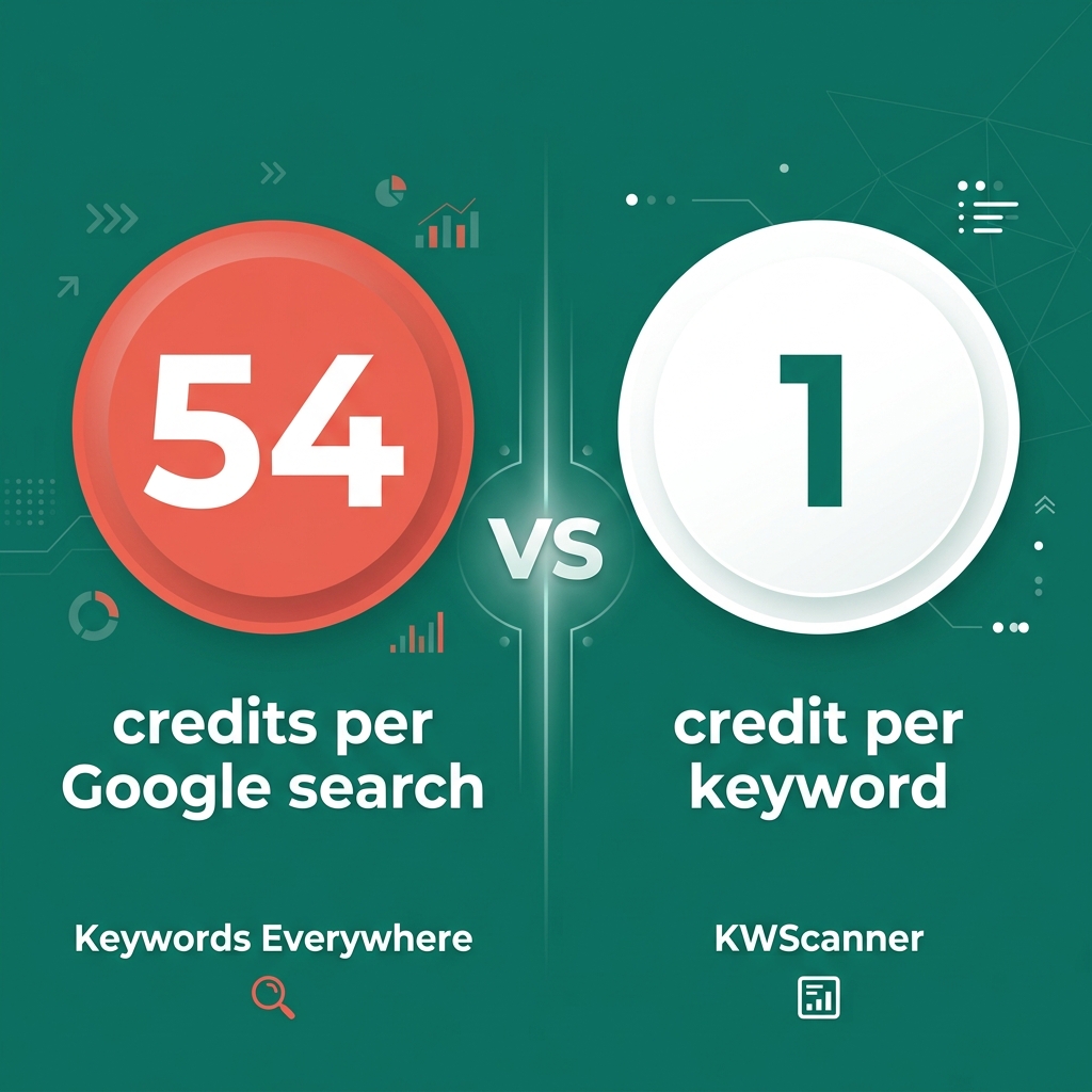 Credits preserved in a jar versus credits expiring through an hourglass — illustrating KWScanner's non-expiring credits vs Keywords Everywhere's 12-month expiry